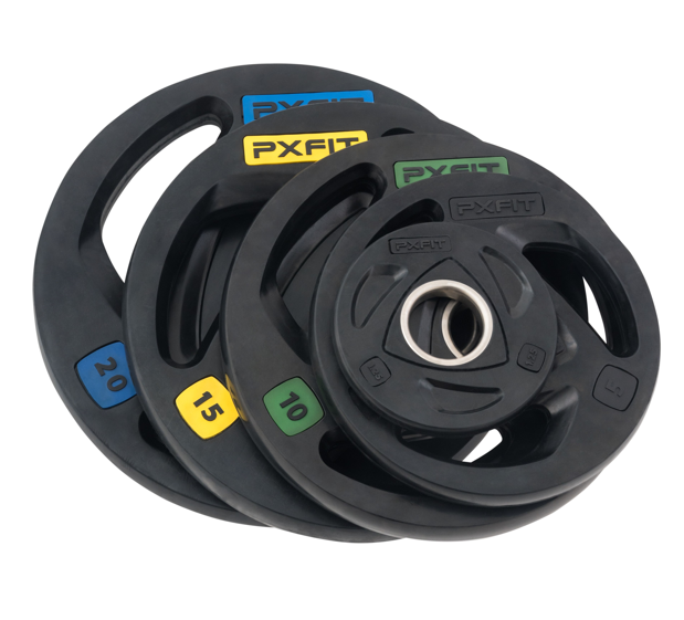 Олимпийский диск PX-SPORT, 5 кг, обрезиненный, черный с цветной вставкой